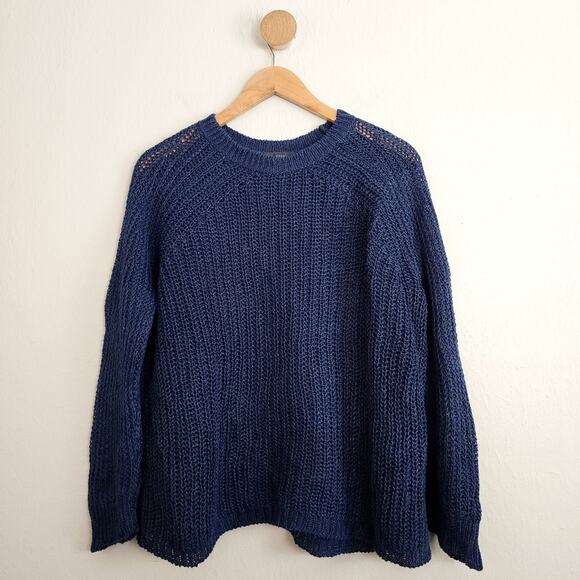 J. Crew Navy 100% Linen Open Knit Relaxed Fit Beach Sweater Cover Up - Picture 1 of 8